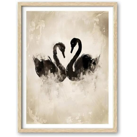 Swan Framed Wall Art 12x16 Oak Wood Print Cottagecore Kids Room Home Decor - Picture 1 of 8